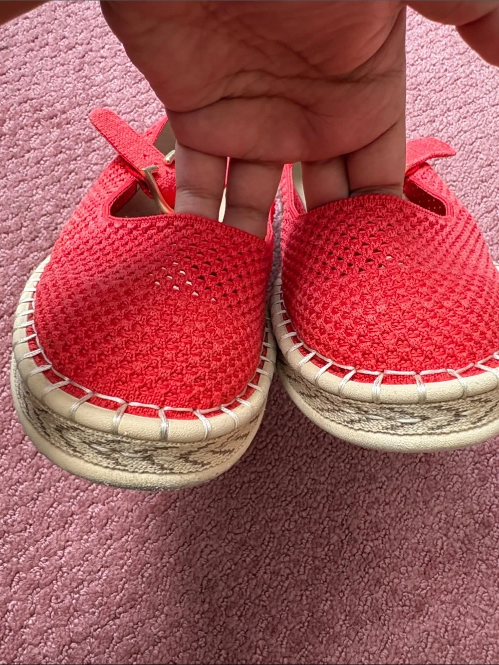 Rothy's Coral Knit Mary Jane Flats with Gold Buckle
